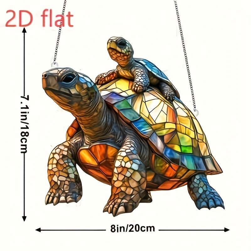 1pc 2D Flat  Vibrant Stained Glass Style Turtle Light Catcher 20.32cm x 18.03cm Acrylic Wall Hang