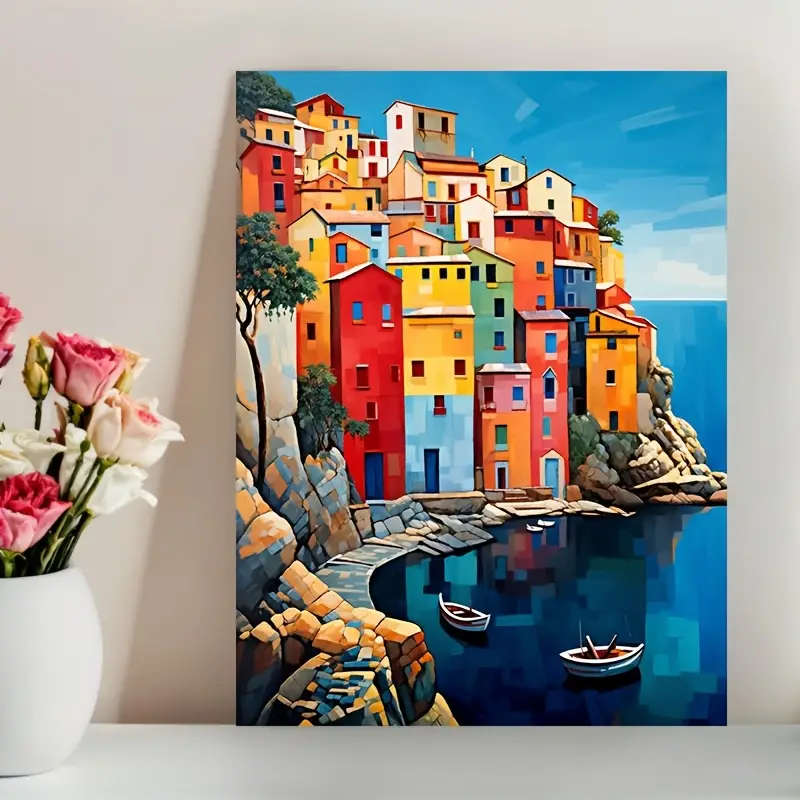 1pc Lakeside Village Canvas Print Frameless Waterproof Wall Art for Living Room Bedroom Office Uniqu