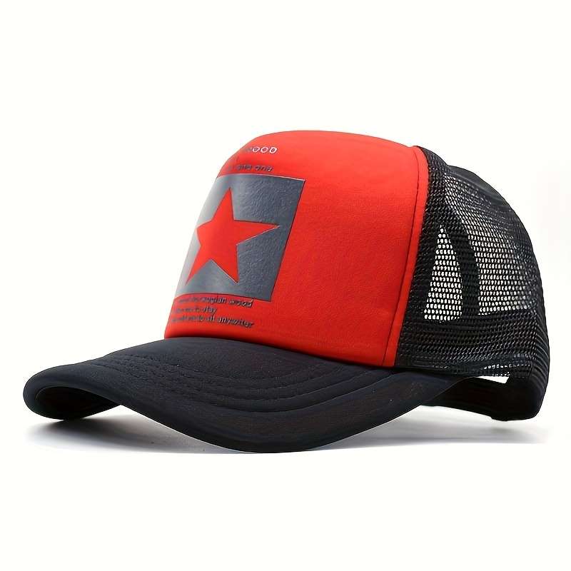 1pc Adjustable Breathable Mesh Trucker Hat with Star Patch Lightweight Sun Protection Baseball Ca