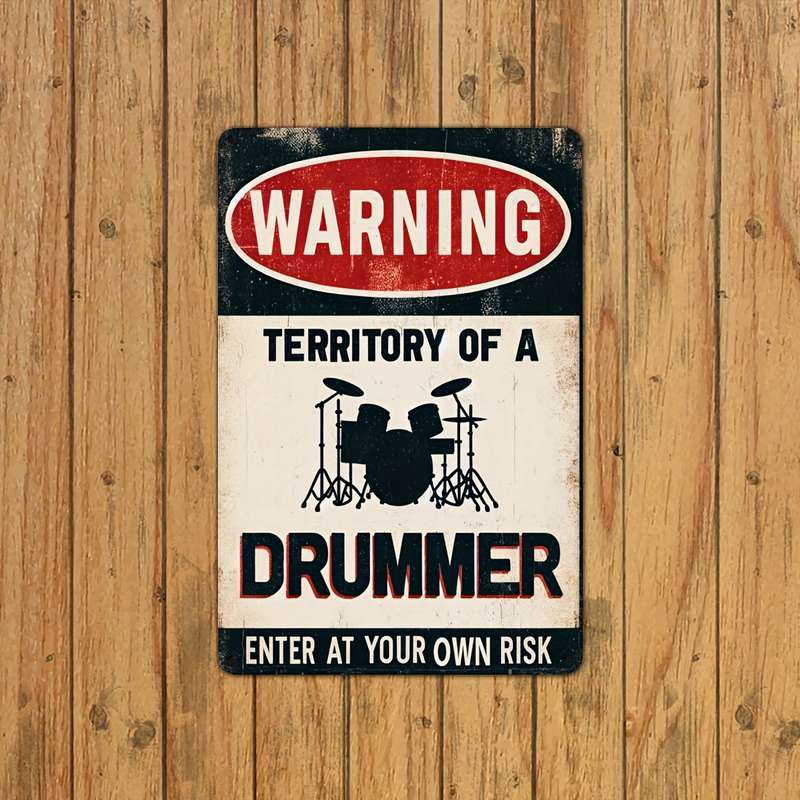 1pc  Drum Set Warning Metal Sign Vintage Club Decorative Drummer Tin Poster Area Home Music Roo
