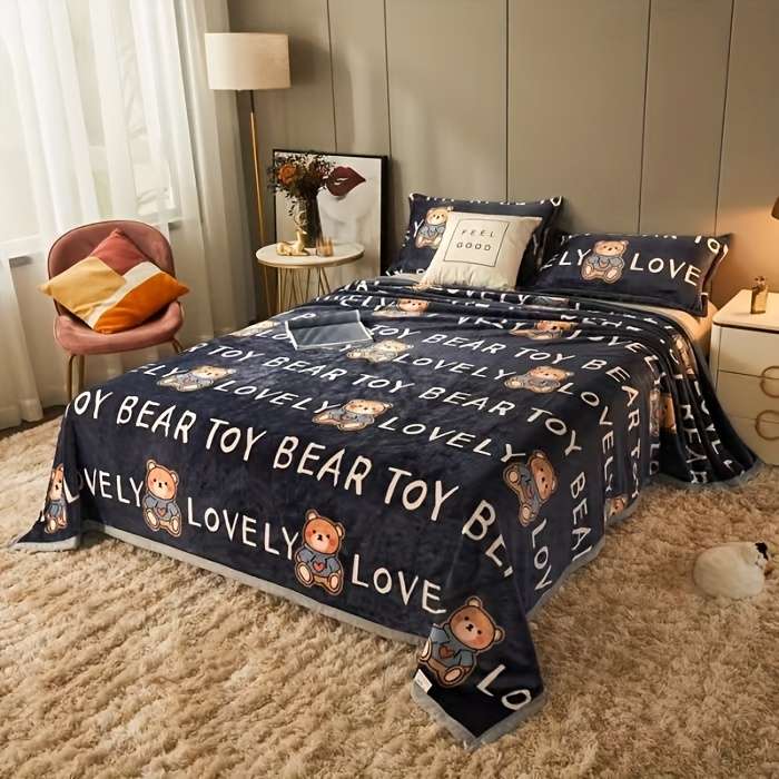 1ps Blanket Color Cartoon Lvoe Bear Model 180x200cm=71x79inch