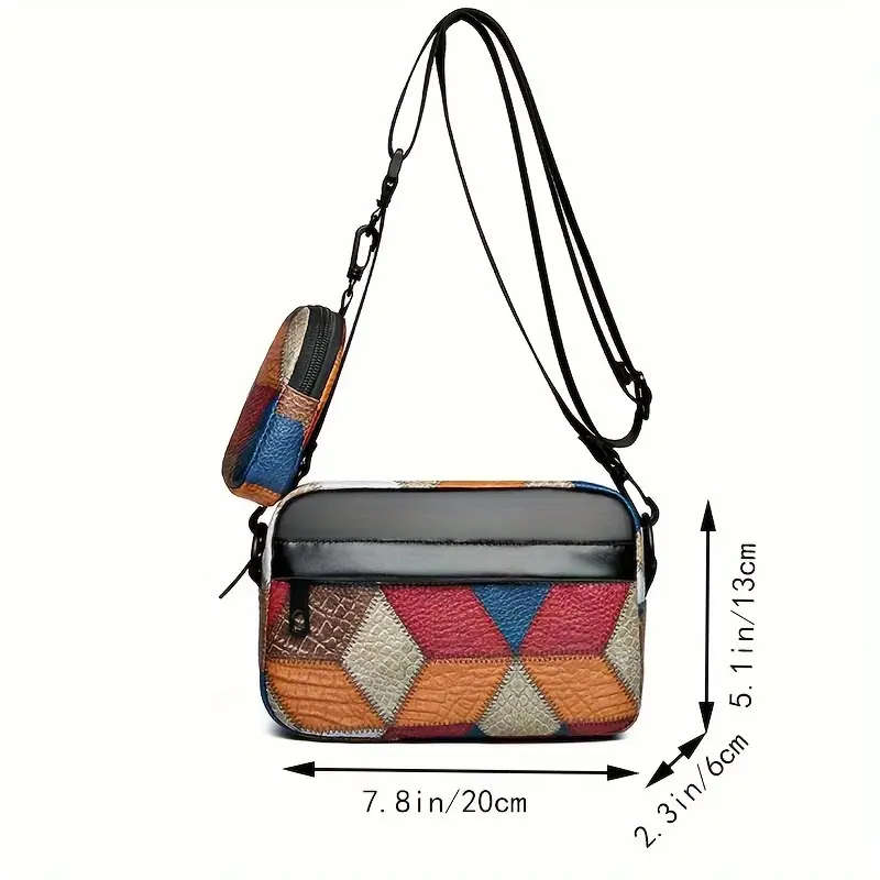 1pc Colorblock Faux Leather Crossbody Bag for Women Retro Fashion Small Square