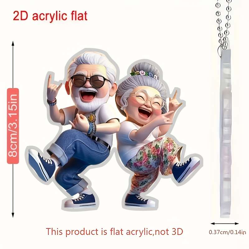 1pc 2D Flat  Joyful Grandparents  Acrylic Hanging Charm Ideal for Rearview Mirror Home Decor