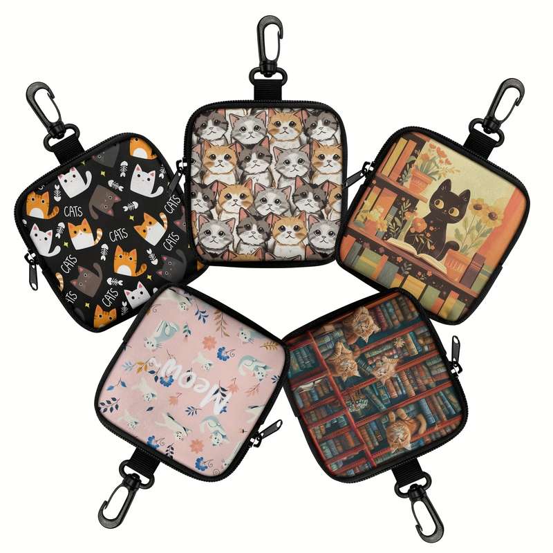 1pc Cute Cat Keychain Coin Purse with Zipper Pocket Multifunctional Hanging Storage Wallet Machin
