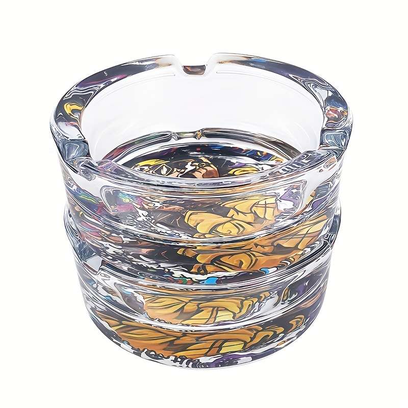 1pc 85mm Round Glass Ashtray with Vibrant Psychedelic Art Design Durable Transparent Ideal for