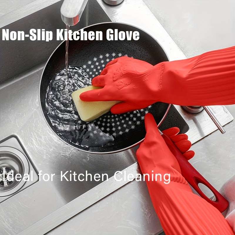 3 Pairs Red Orange Size L Palm 9cm Household Cleaning Gloves