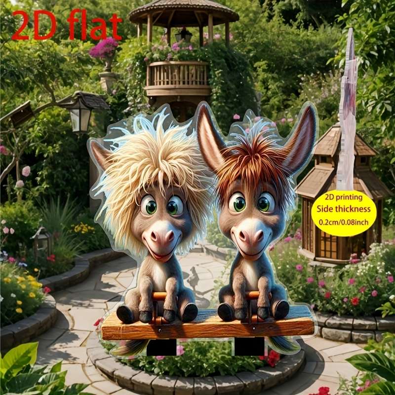 1pc 2D Flat   Plane Cute Donkey Garden Insert Card Bohemian Style Acrylic Outdoor Decoration Su