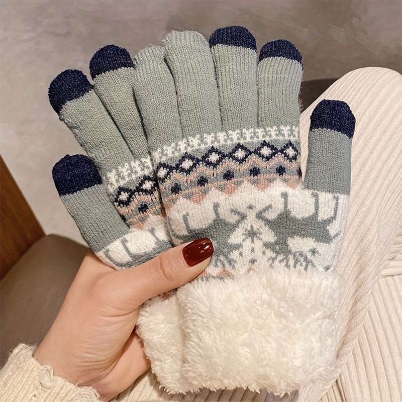 1 Pair Double Layer Plus Velvet Thickened Fawn White Warm Gloves