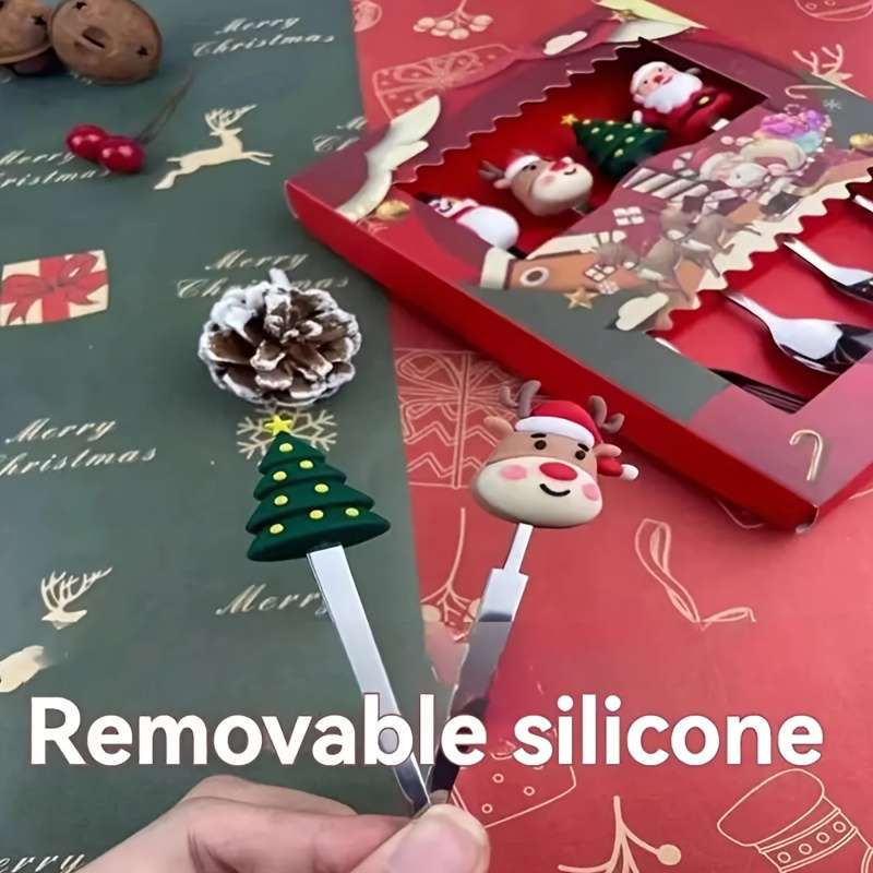 4pcs Christmas Coffee Spoon Set Stainless Steel Santa Reindeer Designs for Holiday Dining