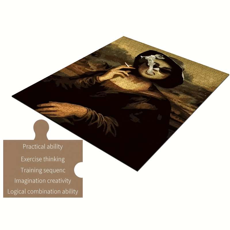 1000pcs Mona Lisa Smoking Jigsaw Puzzle for Adults Families Wooden Portable Ant