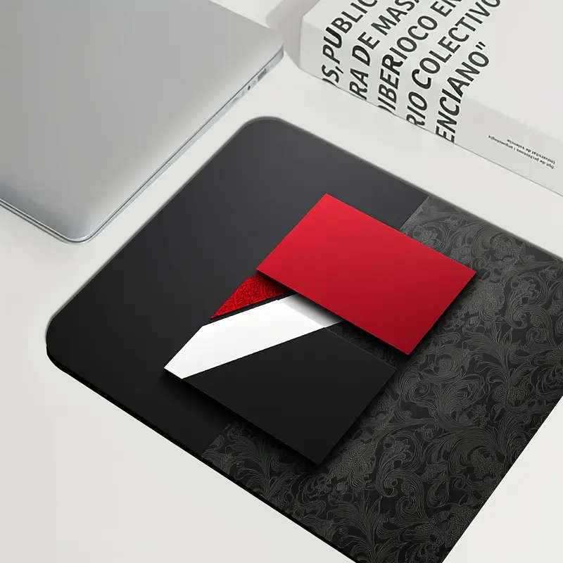1pc 21x26cm Red Black Geometric Pattern Extended Mouse Pad Non-Slip Waterproof Washable Desk Mat
