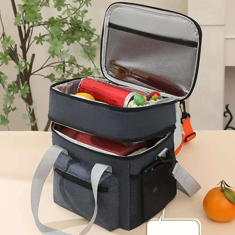 1pc Large Insulated Lunch Bag Double-Layer Leakproof Reusable Cooler Tote for Picnics Travel