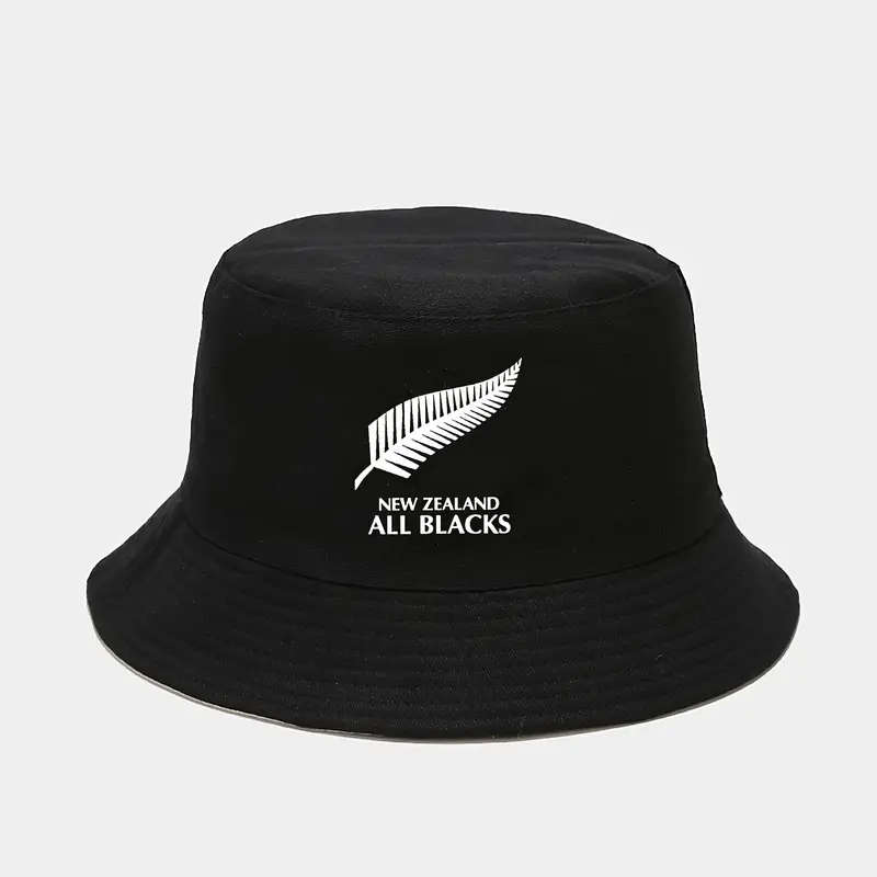 1pc New Zealand All Blacks Printed Bucket Hat Breathable Sun Hat Unisex Outdoor Vacation Travel Fold