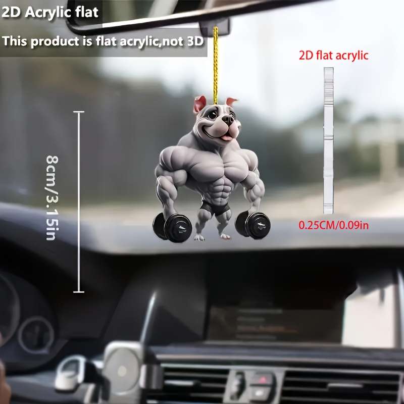 1pc 2D Flat  not3Ds of muscular bulldog acrylic pendant cartoon dog design suitable for car m