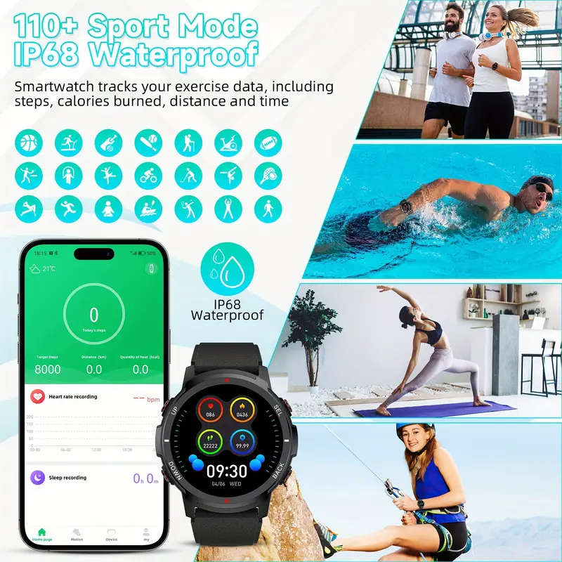 1pc S52 Smart Men's Watch 3.53 Cmsmart Watch With Wireless Call Sleep Monitor IP68 Waterproof