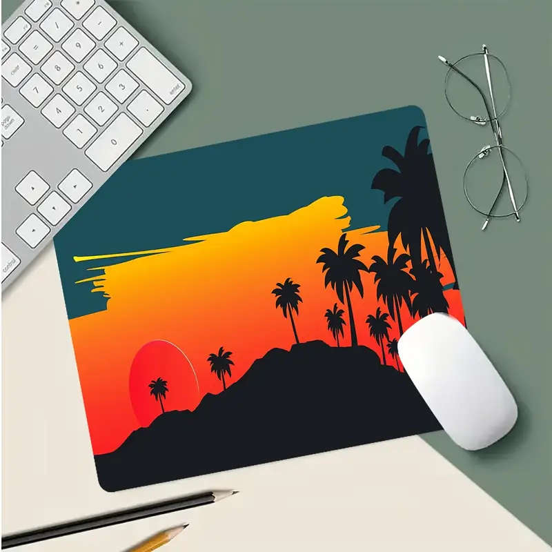 1pc 21x26cm Rainforest Sunset Palm Tree Mouse Pad Colorful Office Desk Accessory