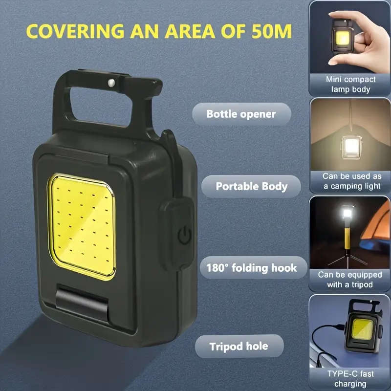 1pc LED Keychain Flashlight USB Rechargeable Multifunctional Portable Torch