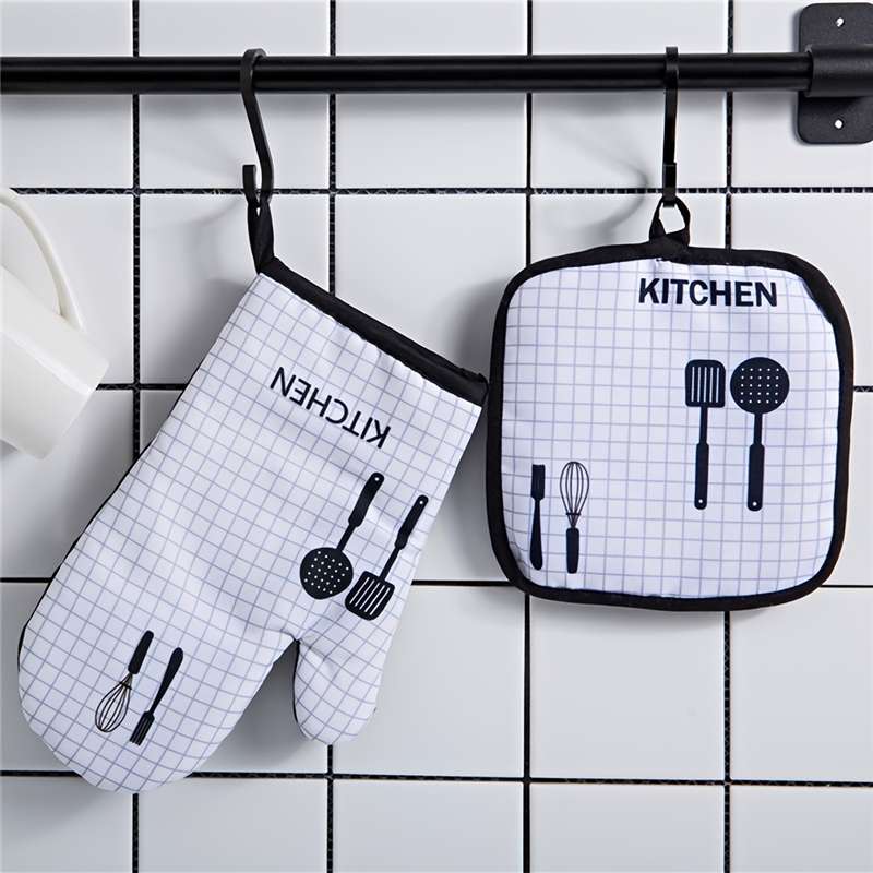 Set of 2 Leeons Oven Mitts Pot Holders Heat Resistant 100% Polyester Kitchen Gloves with S