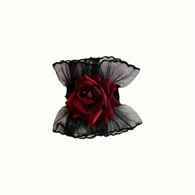 1 Pair Black Lace Rose Wrist Gloves