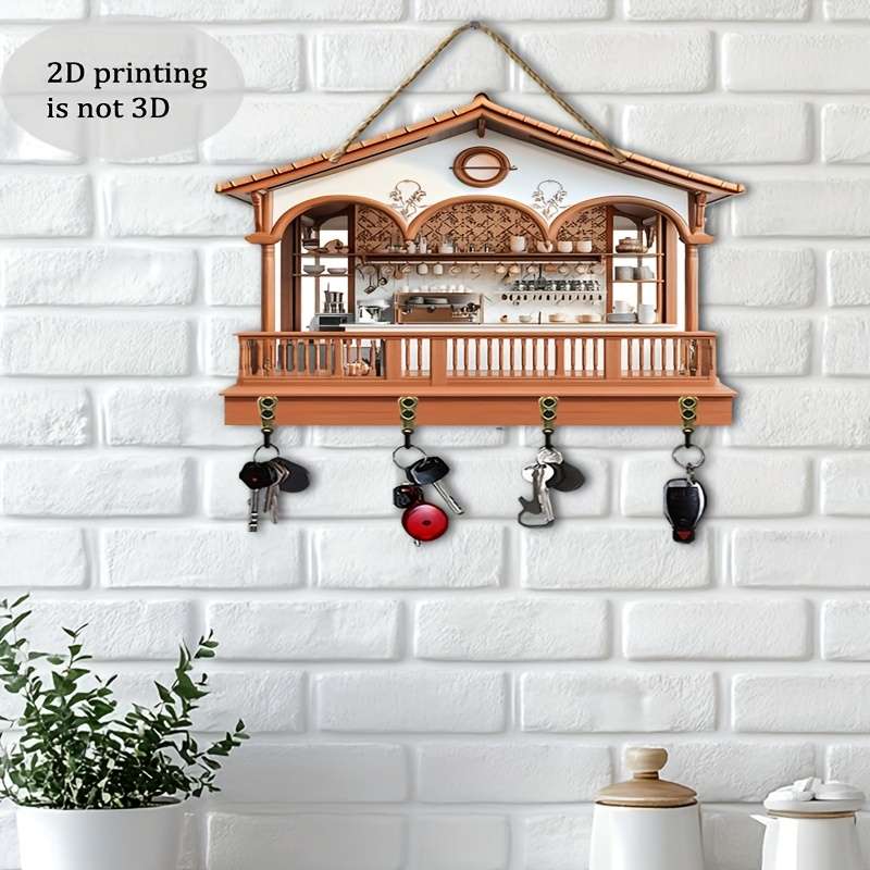 2D Flat 1pc Charming Cottage Simple Colorful Wooden And Home Key Hanger with Four Metal Hooks (30