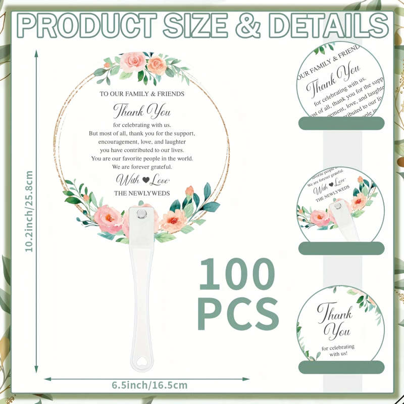 100pcs Elegant Floral Wedding Hand Fans With Handles