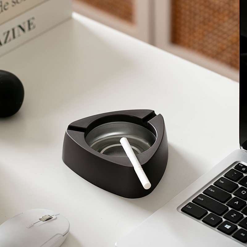 1pc Modern Stainless Steel Cigarette Ashtray Portable Anti-Tip Windproof Rustproof Dropproof