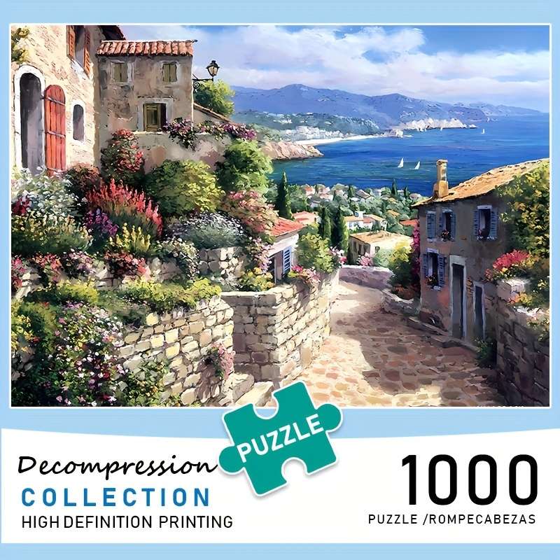 1000pcs Jigsaw Puzzle 50.04x70.1 cm Coastal Village Scene High-Definition Print