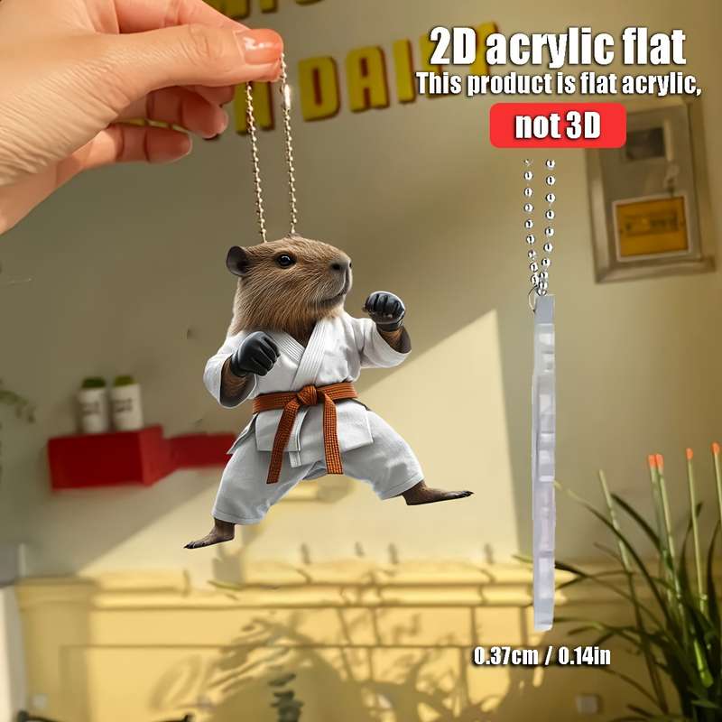 1pc 2D Flat   Taekwondo Capybara Acrylic Hanging Charm  Martial Arts Design with Karat