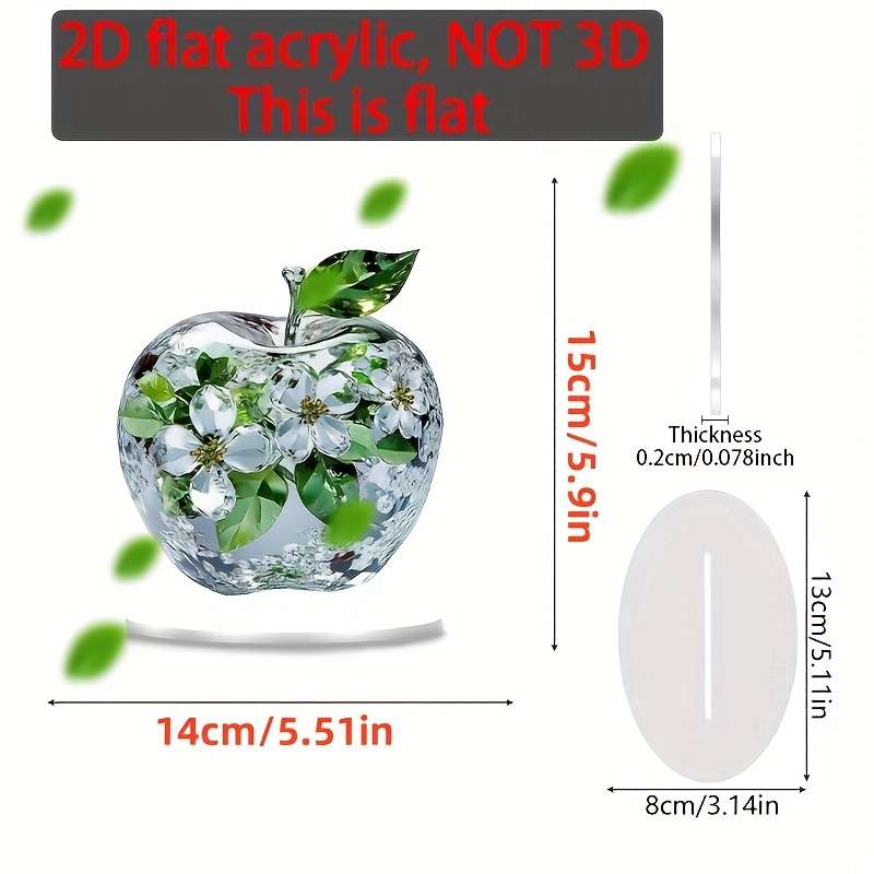 1pc 2D Flat   Crystal Apple Acrylic Desktop Decoration 14.99cmx14.0cm Perfect Holiday Deco