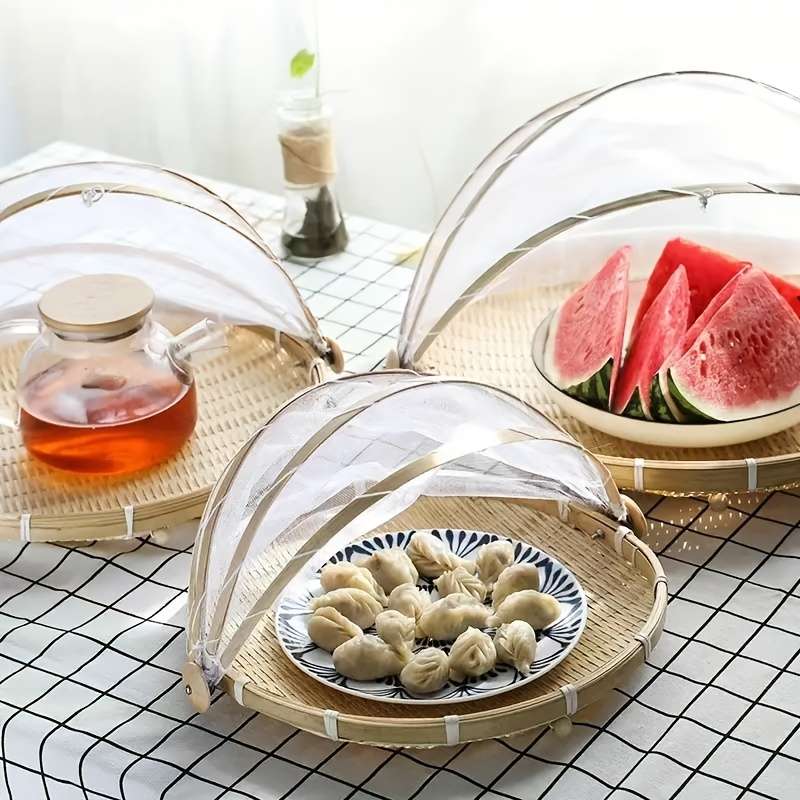 1pc Faridabio Bamboo Storage Basket Rustic Handmade Bamboo Storage Basket Porous Design Dustpr
