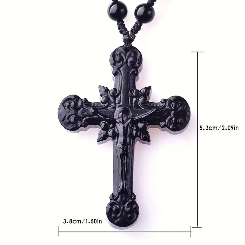 Unisex Obsidian Cross Pendant Necklace