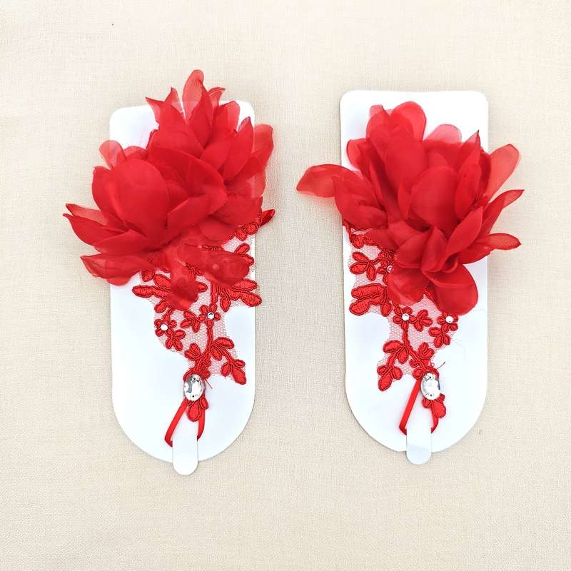 1 Pair Red One Size Elegant Bridal Lace Gloves