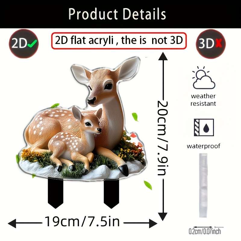 1pc 2D Flat   Printing   Contemporary Crystal Deer Mother and Deer Cub Garden Stak