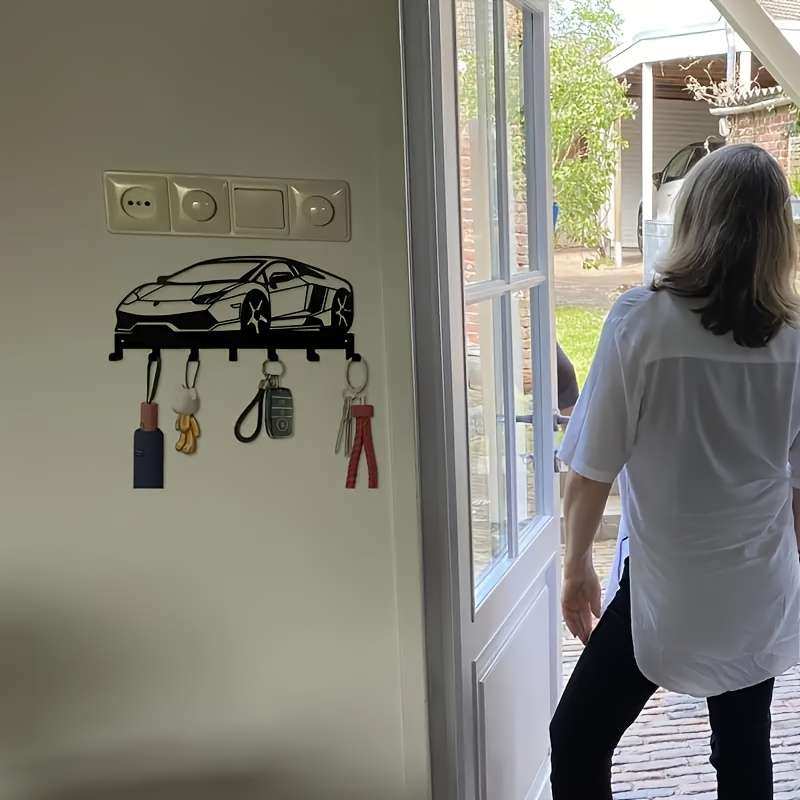 1pc Modern Metal Car-Shaped Wall Key Hook Easy Install Decorative Storage for Living Room Bedroom