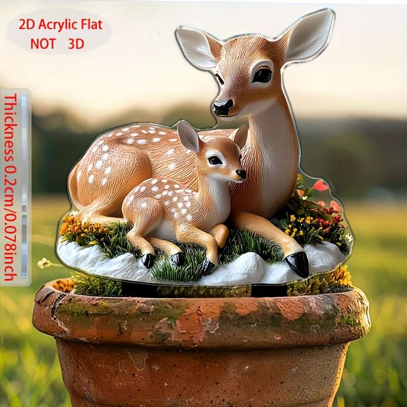 1pc 2D Flat   Printing   Contemporary Crystal Deer Mother and Deer Cub Garden Stak