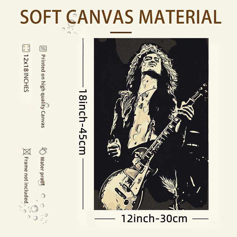 1pc  Jimmy Page Pop Art Canvas Print Frameless 30.48x45.72 cm HD Wall Art Black White Guita