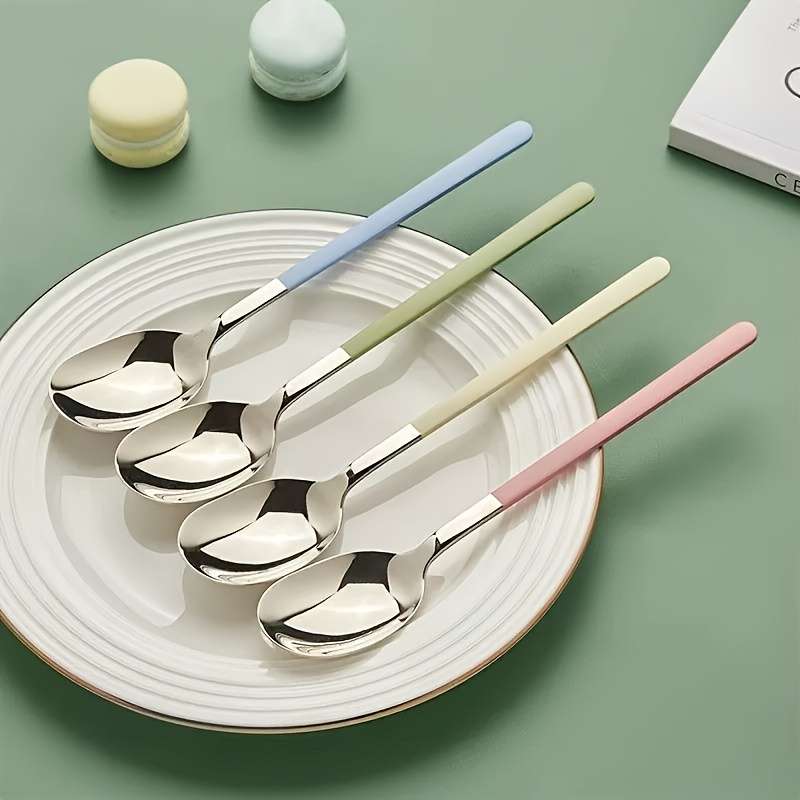 4pcs Set of Stainless Steel Spoons Dessert Spoons Coffee Spoons Mixing Spoons Perfect for H