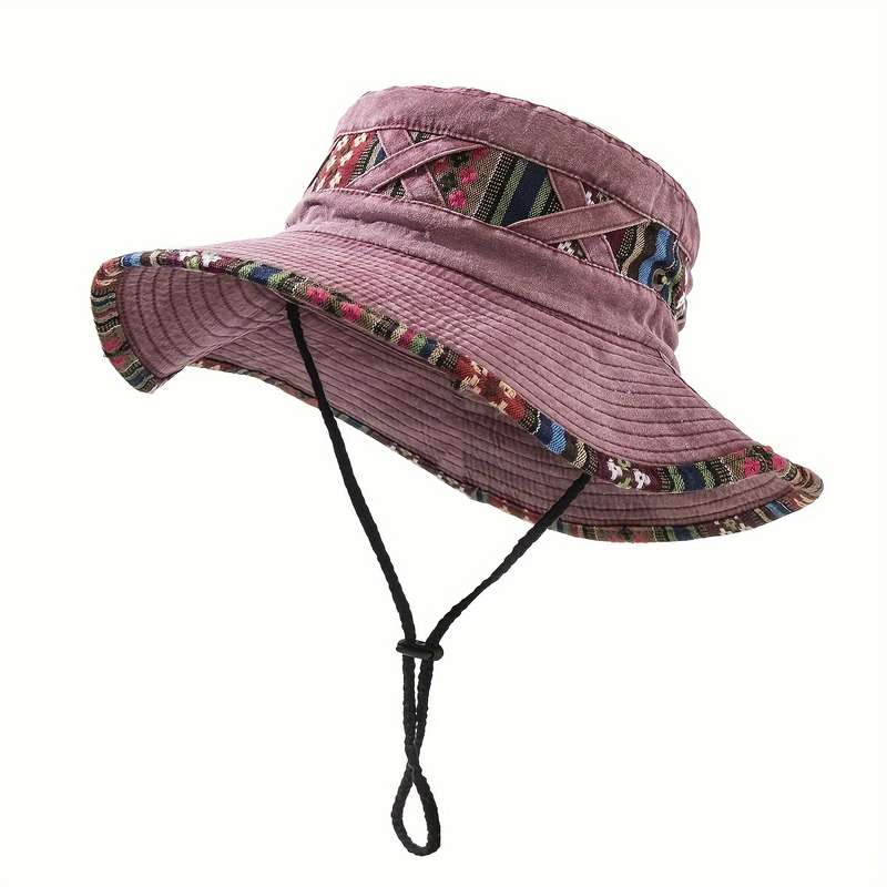1pc Women's Denim Hiking Hat Vintage Style Outdoor Mountaineering Cap with Adjustable Drawstring