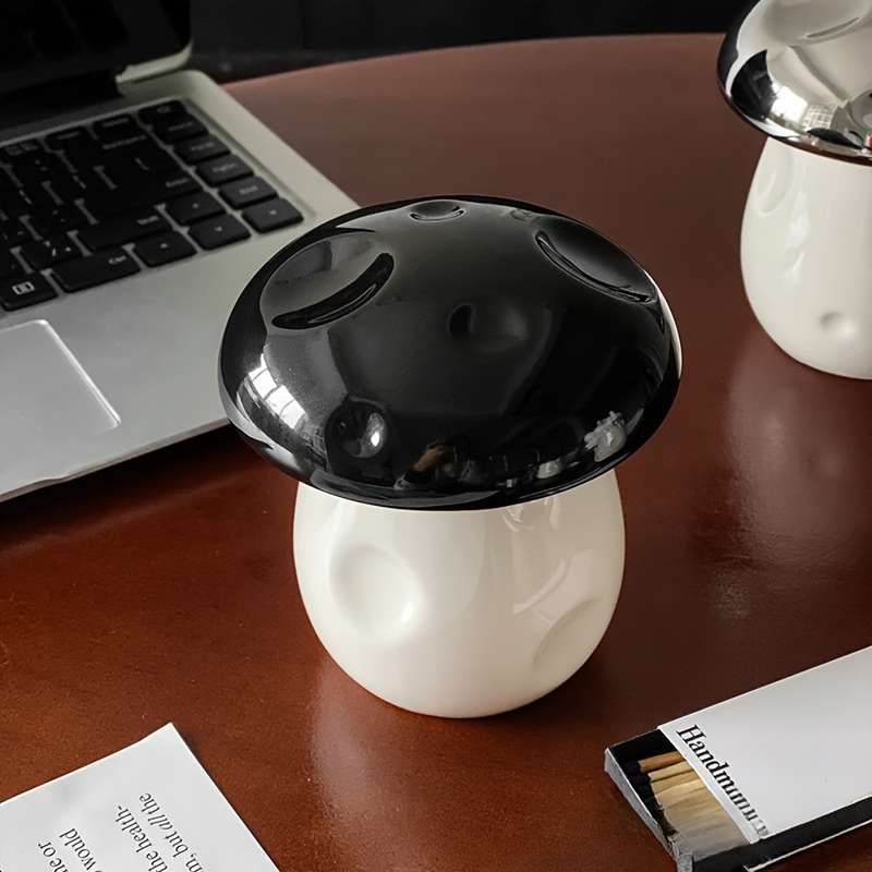 1pc Handmade Ceramic Mushroom Ashtray with Lid C Windproof Design for Indoor Outdoor Use Cut