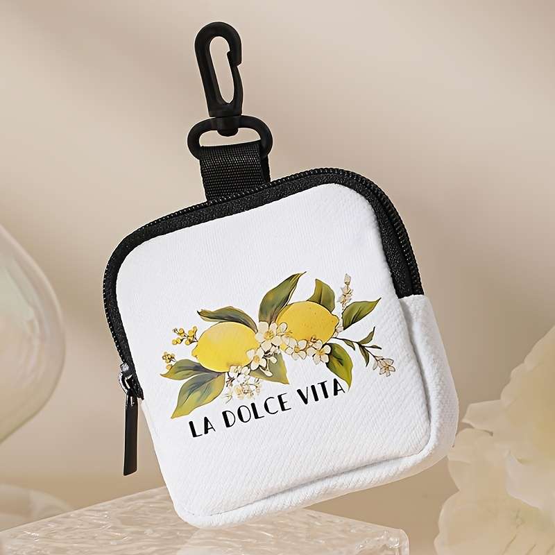 1pc Large Capacity Coin Wallet with Lemon Letter Pattern Beautiful and Simple Digital Printing Coi