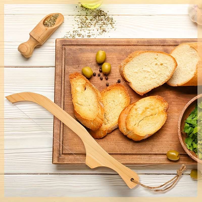 1pc Wooden Bread Cutting Tool Ergonomic Handle Durable Pressed Wood Construction Smooth Edg