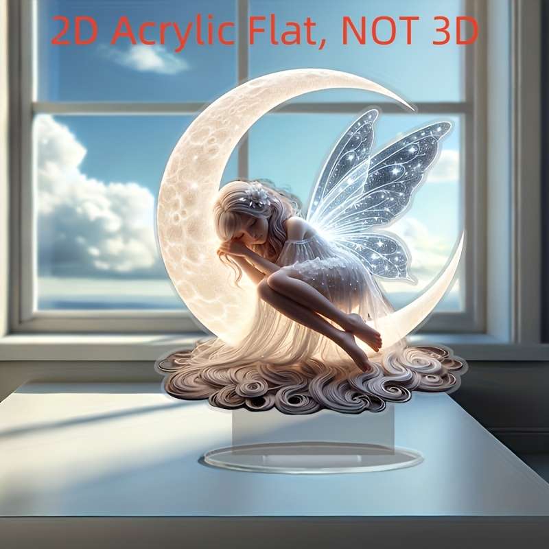 1pc 2D Flat  Home Ambiance Enhancer  Elegant Moon Fairy Acrylic  Tabletop Decor Vintage Style wi
