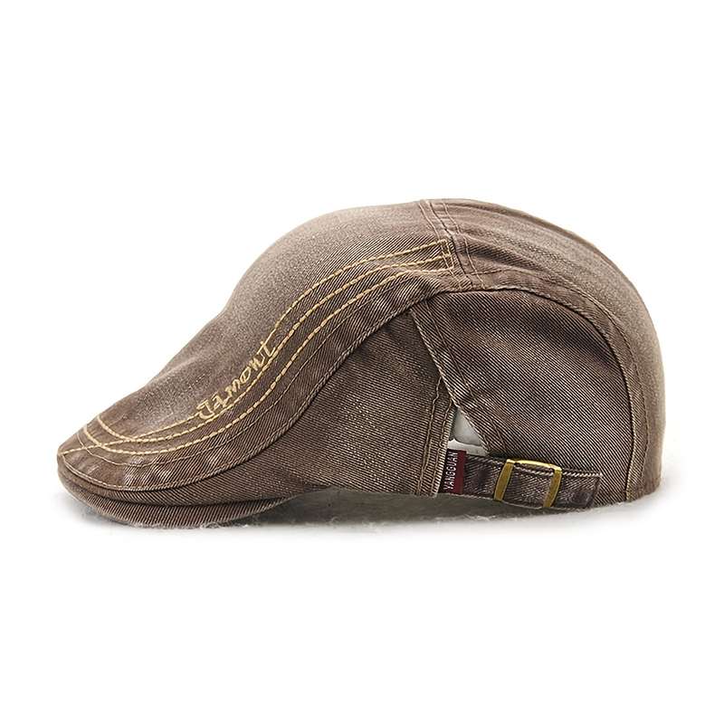1pc Vintage Cotton Newsboy Cap with Letters Adjustable Unisex Beret Hat for Men Women Soft S
