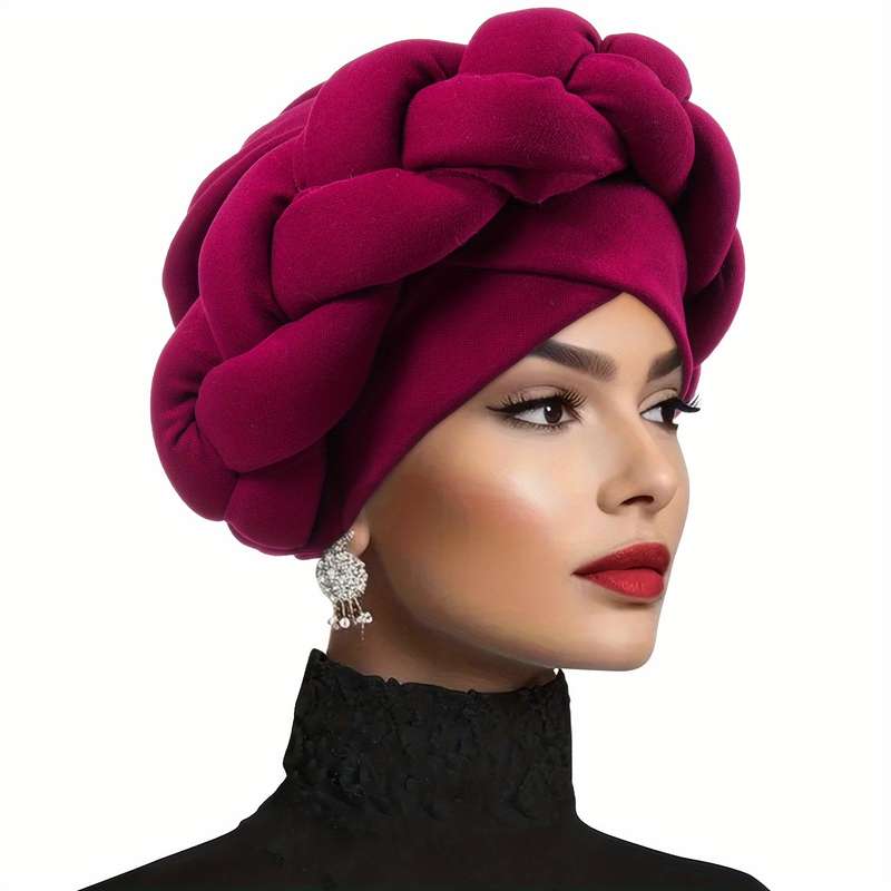 1pc Thick Braided Urban Polyester Fiber Turban Hat Thick Braided Elastic Hand Washable Light