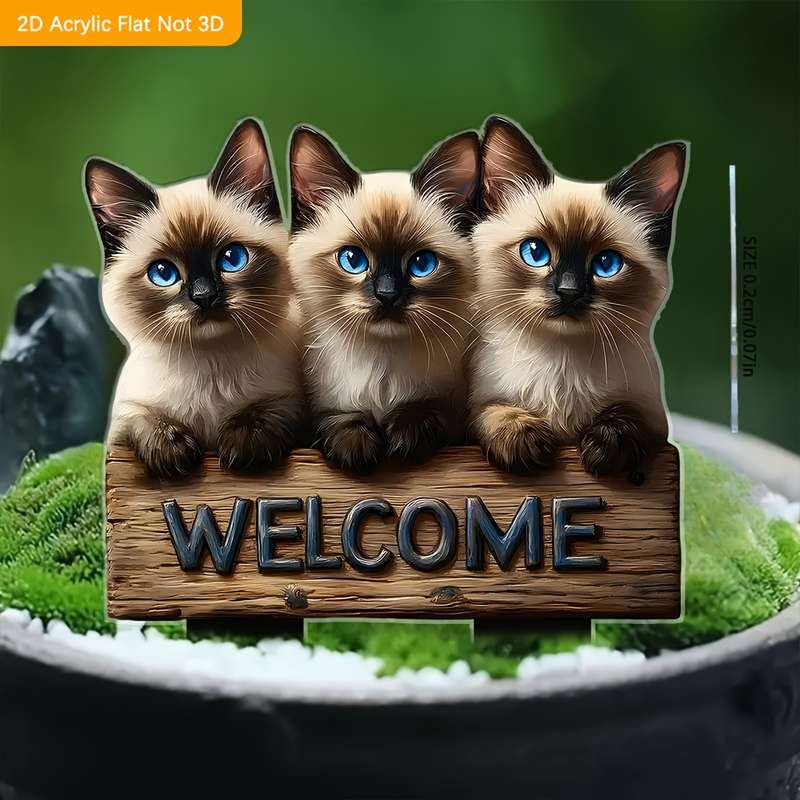 1pc 2D Flat  3 Cute Kitten Garden Sign  Acrylic Flat Animal Series Outdoor Decor for Lawn G