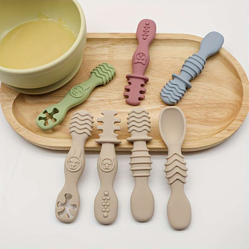 4pcs Baby Silicone Chewing Spoon Set Food Grade Silicone Spoon And Fork Set Silicone Spoon S