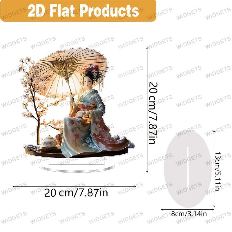 1pc 2D Flat  Elegant Geisha and Cherry Blossom Acrylic Decor with Stand 19.99cm x 19.99cm Vintage