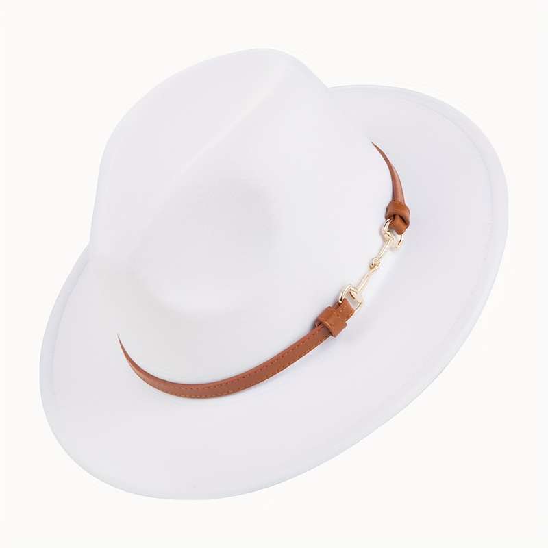 1pc Stylish Unisex Jazz Hat With Detachable Belt Buckle British Retro Design With Large Brim And