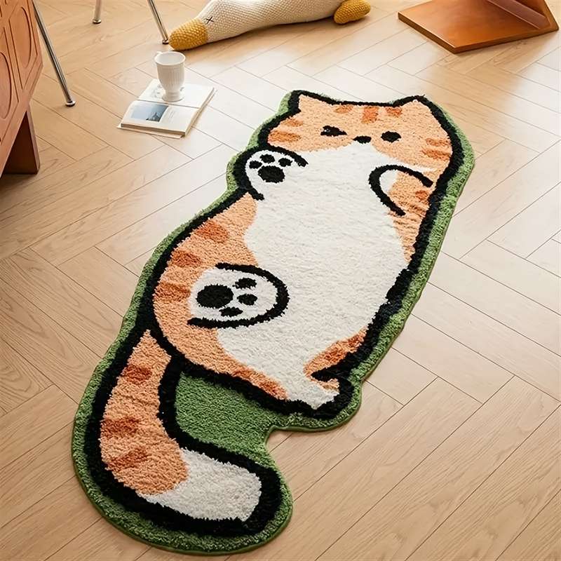 1Pc White edge Of belly cat 50x160cm 19.69x62.99inch Floor Mat