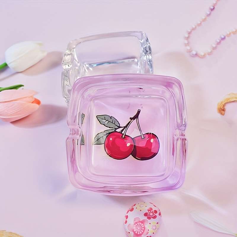 1pc Pink Cherry Square Glass Ashtray Home Office Bar Decoration Smoking Accessories The Perfec